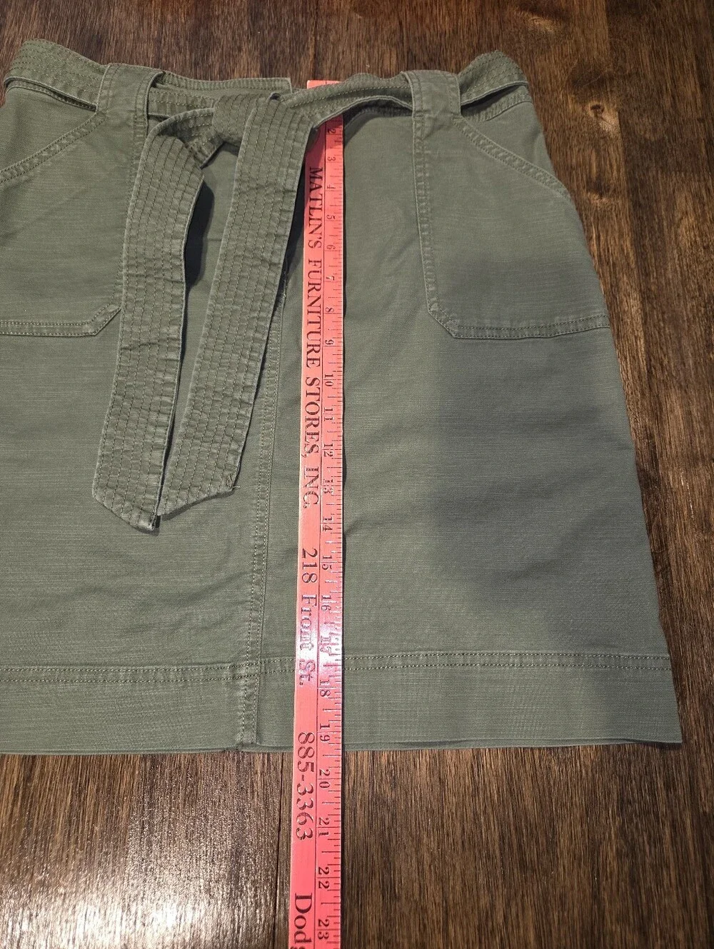 Talbots Olive Green Cotton Belted Mini Skirt‎
